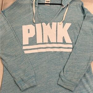 PINK Victoria's Secret Women's Blue Hoodie Sweater
